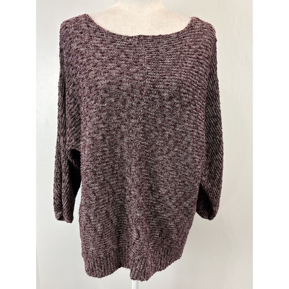 Chicos Knit Tunic Sweater Sz 3 US XL purple Burgundy Shimmer 3/4 Sleeves